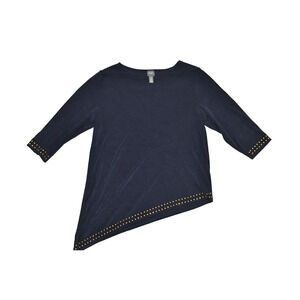 Chico's Travelers Black Asymmetrical Gold Studded Tunic Top Plus Size 3 (US XL)